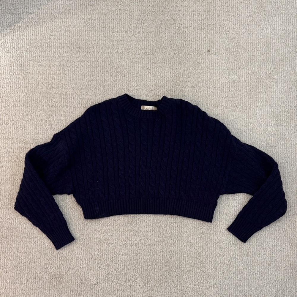 NWT Altar'd State Navy Cropped Cable Crewneck Sweater Size XS